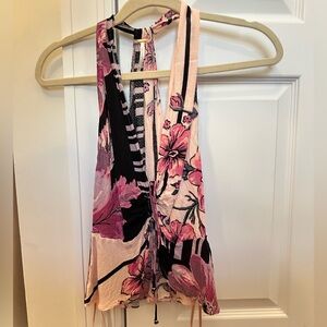 Free People Pink and Black Floral Top